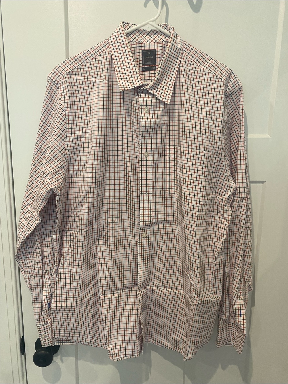 GAP Men's White Dress Shirt with Red & Blue Windowpane Check